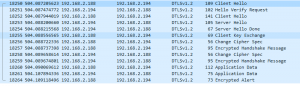 DTLS handshake and encrypted message transfer captured with wireshark.