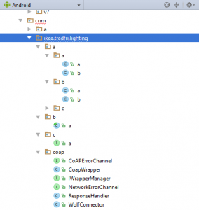 Some of the obfuscated classes of the IKEA TRÅDFRI app.
